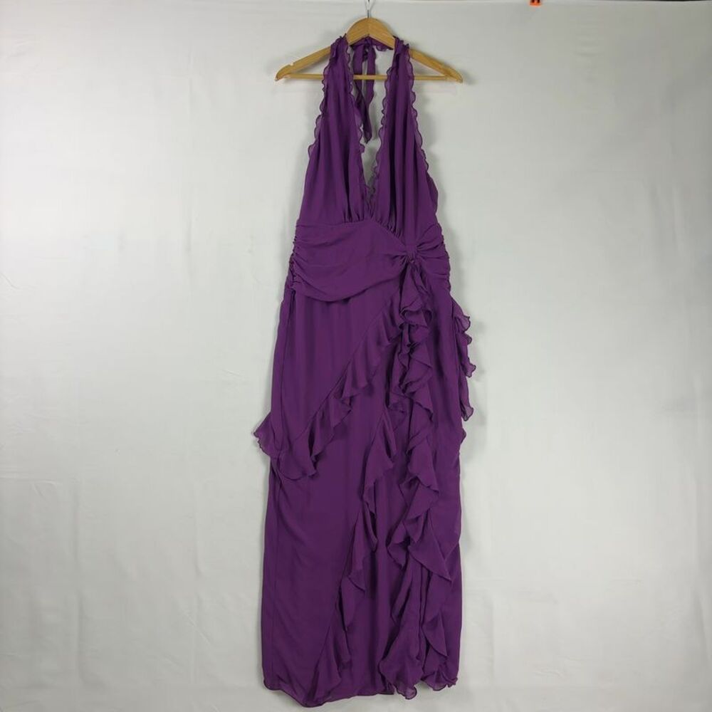 REVOLVE Purple Backless Halter Ruffle Maxi Dress